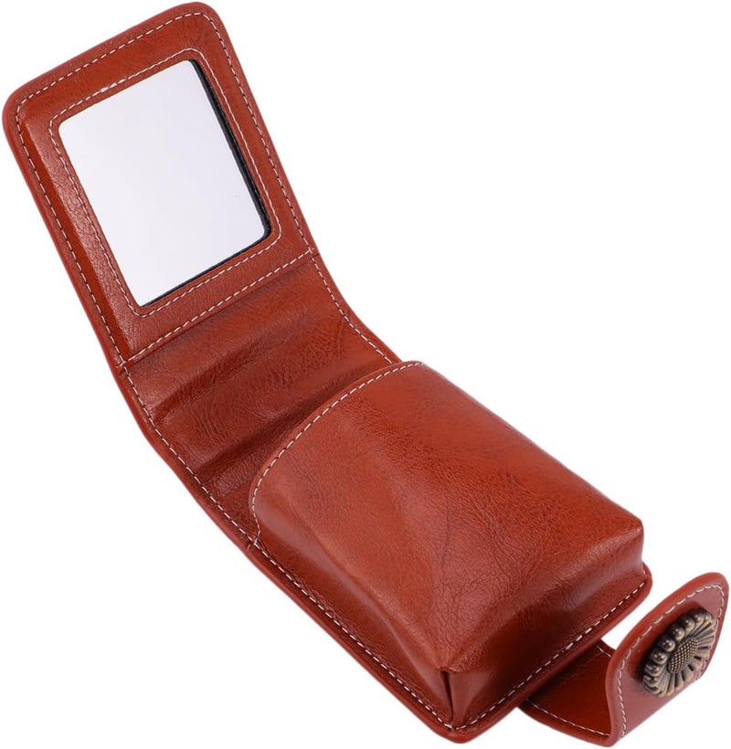 Small PU Leather Lipstick Case with Built-in Mirror Portable Lipstick Pouch for Travel Makeup Essentials and On-the-Go Use Wine Red - Image 1