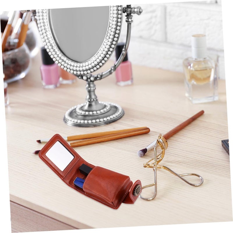 Small PU Leather Lipstick Case with Built-in Mirror Portable Lipstick Pouch for Travel Makeup Essentials and On-the-Go Use Wine Red - Image 4