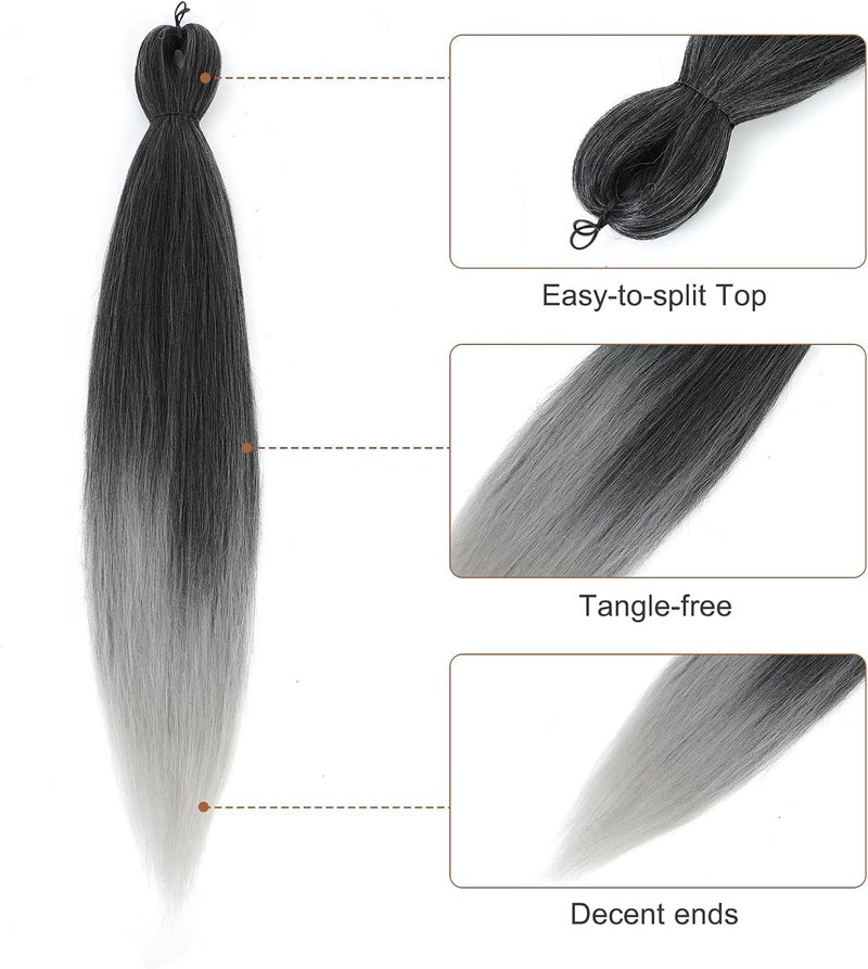 Difunee Pre-stretched Braiding Hair - 26 Inch 8 Packs Ombre Gray Super Long Braiding Hair For Twist or Box Braids, Yaki Texture Hot Water Setting Synthetic(26 Inch, T-Gray-8P) - Image 2