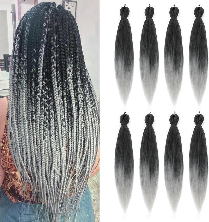 Difunee Pre-stretched Braiding Hair - 26 Inch 8 Packs Ombre Gray Super Long Braiding Hair For Twist or Box Braids, Yaki Texture Hot Water Setting Synthetic(26 Inch, T-Gray-8P) - Image 1