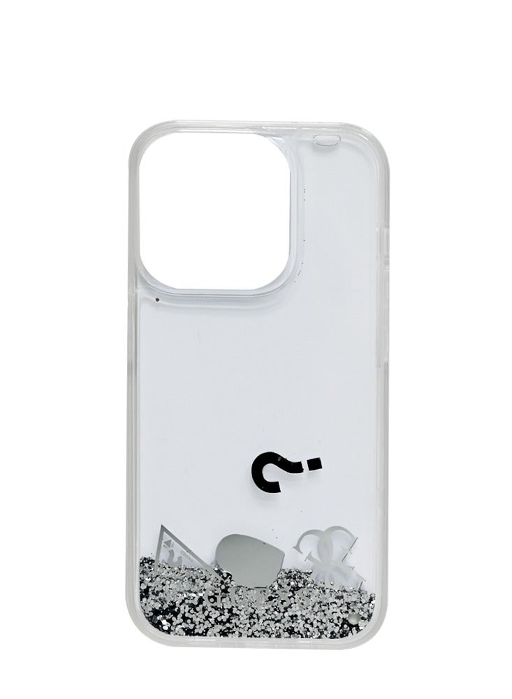 GUESS GUESS HC LIQUID GLITTER CASE WITH CHARMS PATTERN IPHONE 15 PRO SILVER