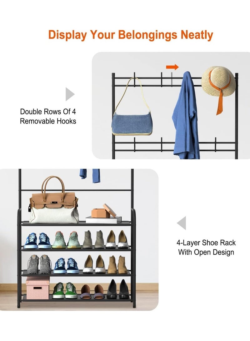 Generic Shoe Rack ，3 in1 Coat and Shoe Rack Entryway, Shoes Cabinet Organizer, Entryway Coat rack with 8 Hooks, Multi-Function Organizer, Boots Storage Shelf for living Room Bedroom(Black, 4 Tier) - Image 3