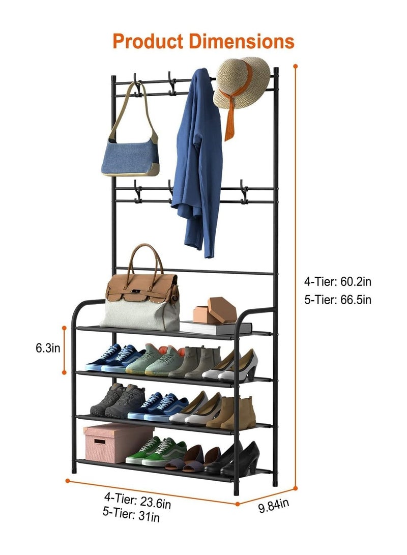 Generic Shoe Rack ，3 in1 Coat and Shoe Rack Entryway, Shoes Cabinet Organizer, Entryway Coat rack with 8 Hooks, Multi-Function Organizer, Boots Storage Shelf for living Room Bedroom(Black, 4 Tier) - Image 4