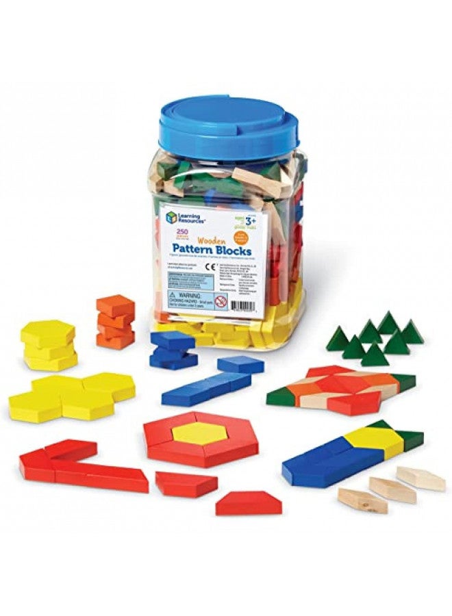 Learning Resources Learning Resources Wooden Pattern Blocks, Early Math Concepts, Set of 250, Ages 3+ - Image 1