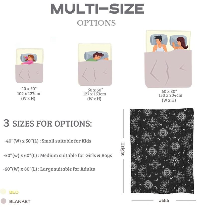 Zminciu Sun and Moon Blanket 50"x40" Inch Cozy Fluffy Plush Crescent Moon Blankets Celestial Blanket Soft Flannel Hippie Throw for Men Women Boys Girls Christmas Sofa Bed Couch - Image 2