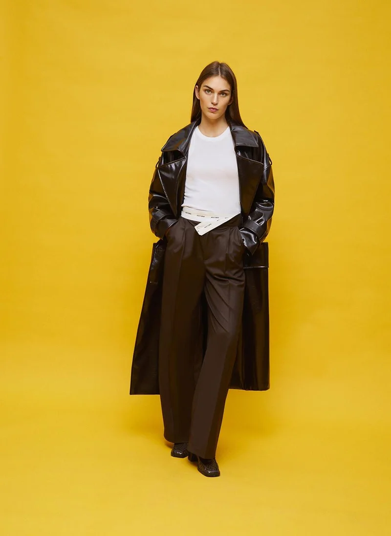 Nocturne Belted Faux Leather Trench Coat