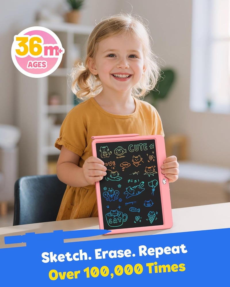 TEKFUN LCD Writing Tablet for Kids Girls Toys, 12 Inch Erasable Drawing Tablet Doodle Board Colorful Doodle Pad, Gifts for Toddlers Girls Adults (Pink) - Image 4