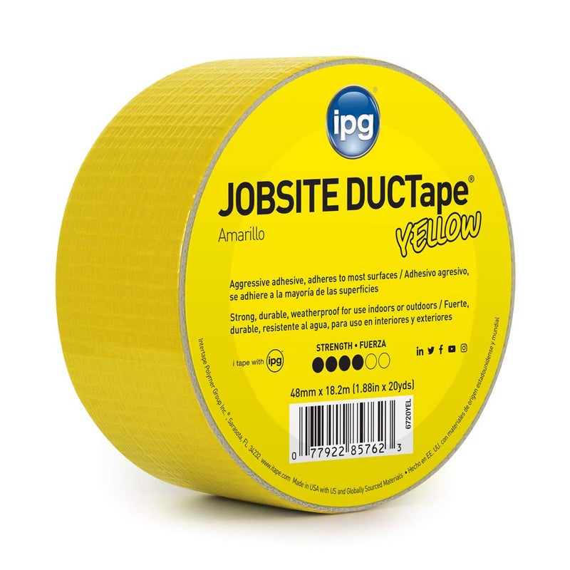 IPG JobSite DUCTape - Yellow, 1.88" x 20 yd, Heavy-Duty Duct Tape for Indoor and Outdoor Use - Image 1