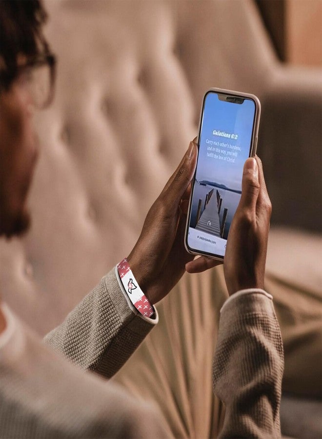 enttgo أساور enttgo بآيات من الكتاب المقدس، أساور مسيحية مزودة بتقنية NFC للموسيقى، أساور يومية ملهمة بآيات من الكتاب المقدس للنساء والرجال والمراهقين، أساور مرنة ملهمة دينية (لون وردي) - Image 2