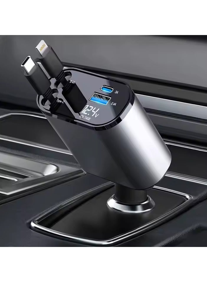 أوبيري شاحن سيارة سريع 12/24 فولت بقدرة 120 واط مع كابل شحن قابل للسحب وتقنية PD 20 واط USB شاحن سريع للهواتف المحمولة iPhone Type C سامسونج هواوي شاومي مناسب للاستخدام اليومي والاستخدام الخارجي - Image 1