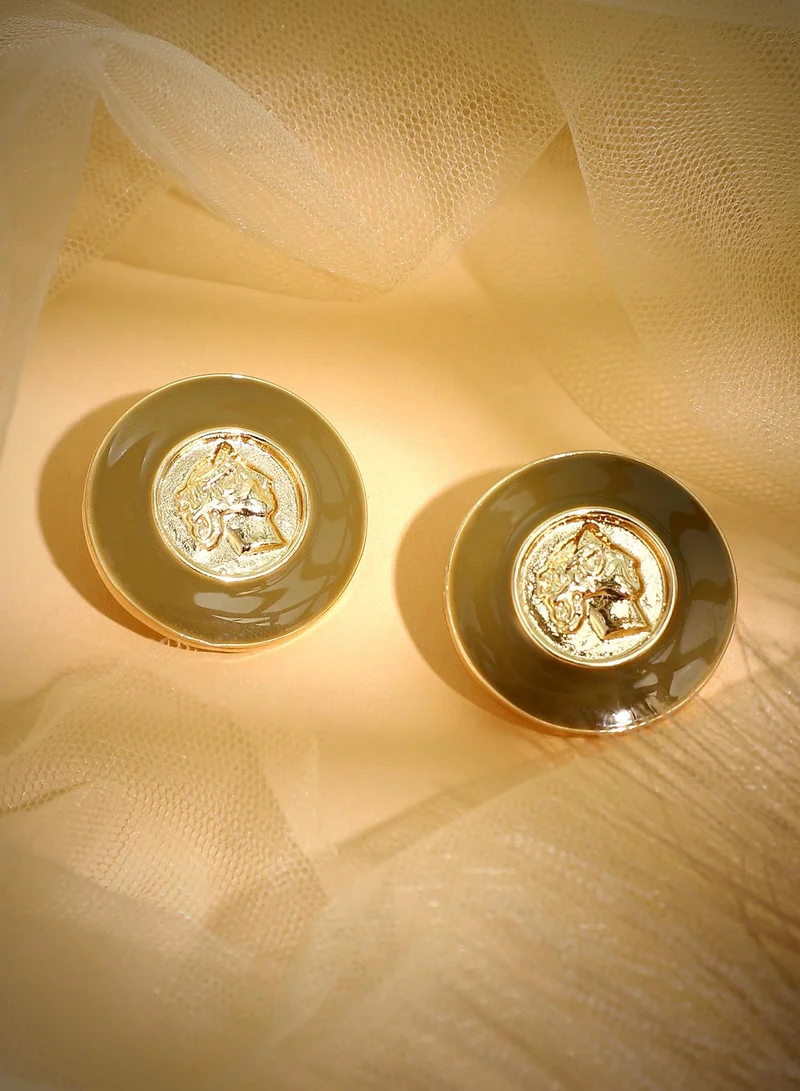 SOHI Women The Enamel-Coin Stud Earrings | California Gold Colour | One-Size | Metallic Alloy Material | Push Back Closure | Earrings For Casual & Evening Wear