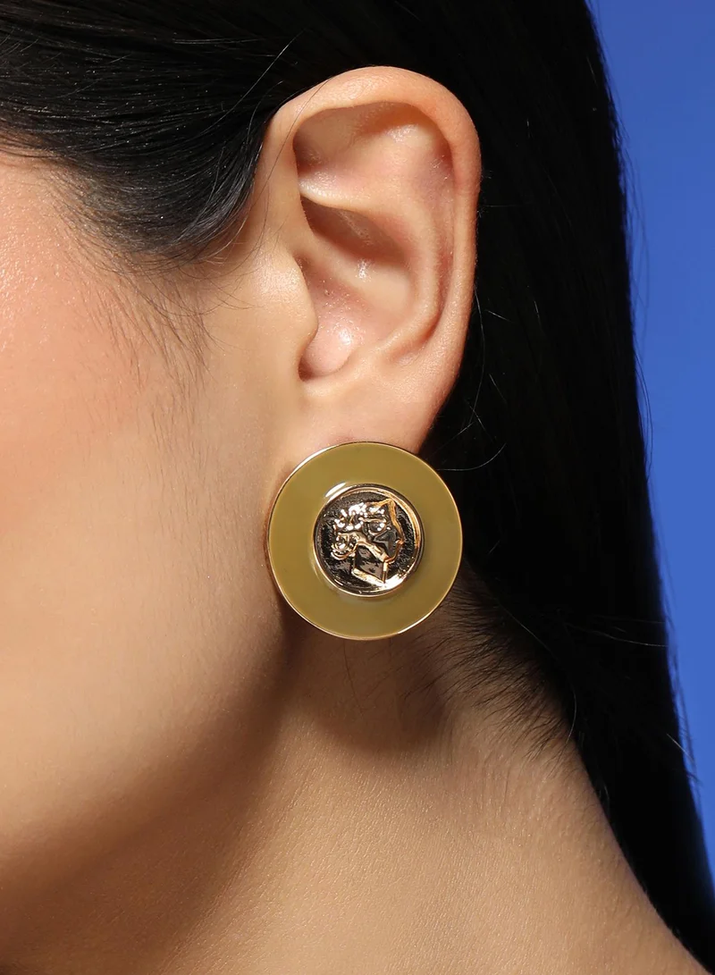SOHI Women The Enamel-Coin Stud Earrings | California Gold Colour | One-Size | Metallic Alloy Material | Push Back Closure | Earrings For Casual & Evening Wear