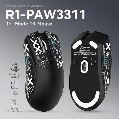 MAMBASNAKE Attack Shark R1 Wireless Gaming MousePAW3311 Optical Sensor 18K DPI59g Ultralight 24GhzBTWired Computer Mice for WinMacBlackTape - Image 3