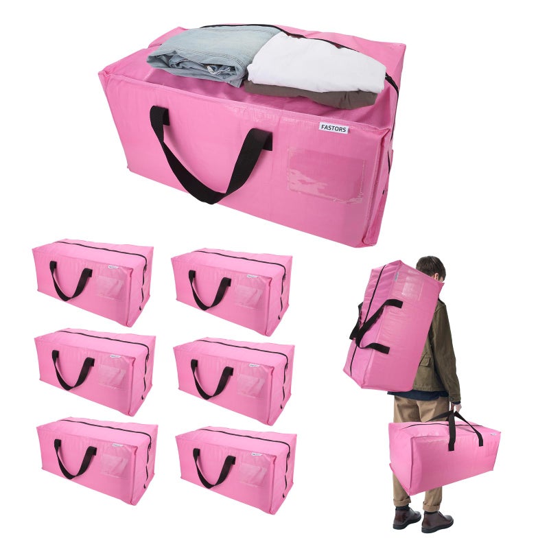 FASTORS 6-Pack Moving Bags,Heavy Duty Large Storage Bags with Zippers & Backpack Straps,Space Saver Bags are Packing Supplies for Moving & Travel,Alternative to Moving Boxes(Pink) - Image 1