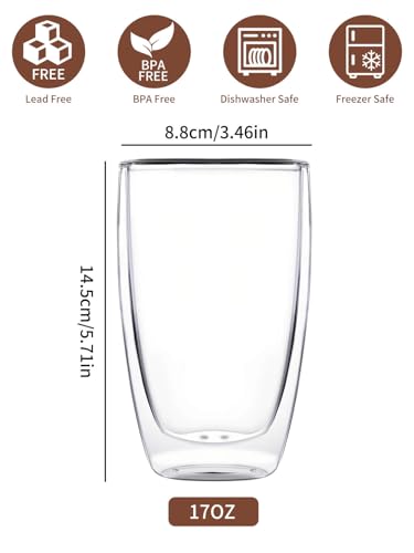 DOPUDO 17oz Double Wall Glass Coffee Mugs, Insulated Coffee Mug, Clear Borosilicate Glass Coffee Cups for Cappuccino, Tea, Lightweight and Microwave Safe - Image 2