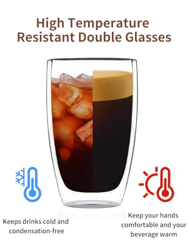 DOPUDO 17oz Double Wall Glass Coffee Mugs, Insulated Coffee Mug, Clear Borosilicate Glass Coffee Cups for Cappuccino, Tea, Lightweight and Microwave Safe - Image 3