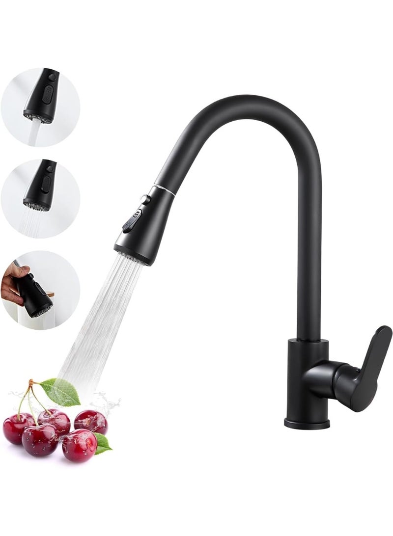 Relex Kitchen Faucet with Pull Down Sprayer 3 Water Modes Brushed Nickel Kitchen Sink Mixer, 360° High Arc Single Handle Stainless Steel Sink Mixer Black Modern Kitchen Tap for Farmhouse Camper RV Bar Sinks - Image 1