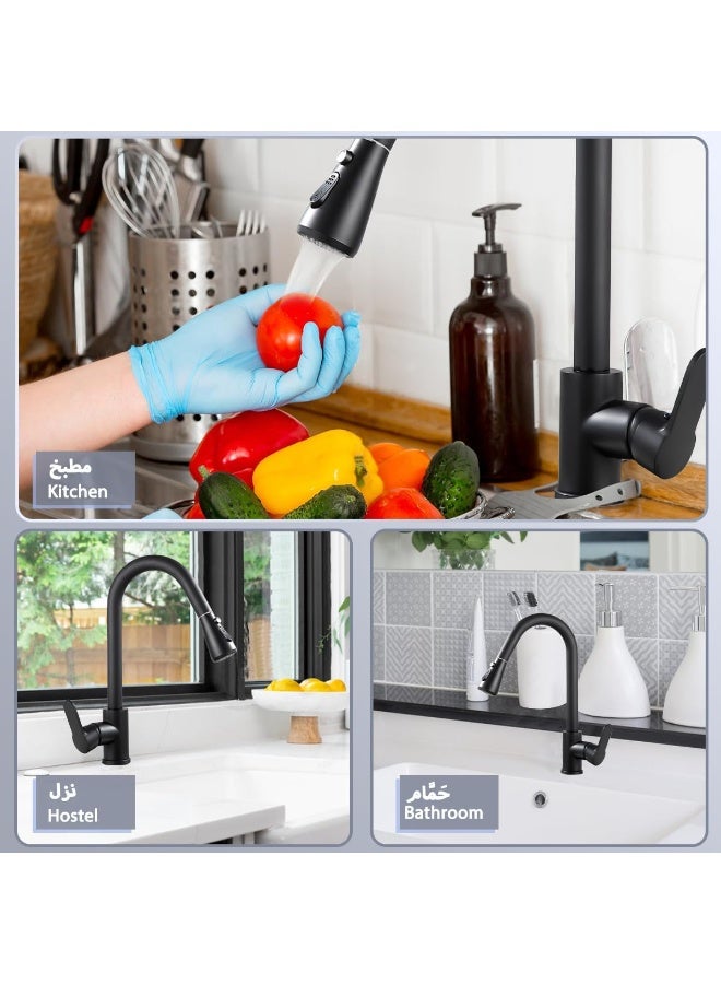 Relex Kitchen Faucet with Pull Down Sprayer 3 Water Modes Brushed Nickel Kitchen Sink Mixer, 360° High Arc Single Handle Stainless Steel Sink Mixer Black Modern Kitchen Tap for Farmhouse Camper RV Bar Sinks - Image 5