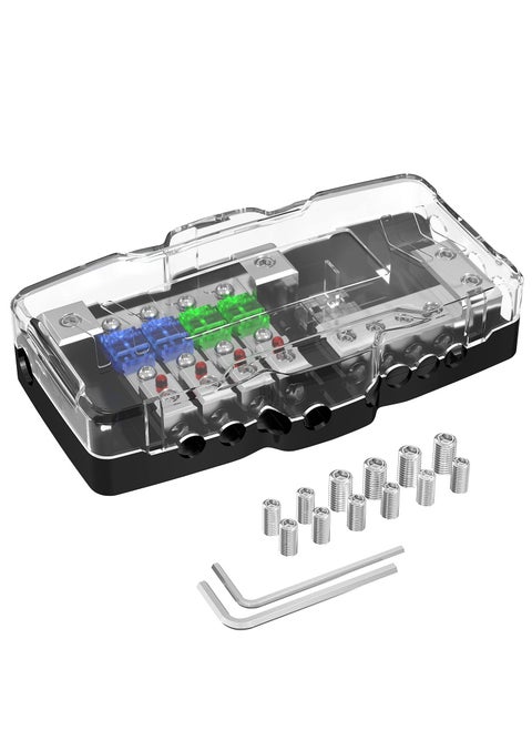 4 Way Fuse Block, 12V Blade Fuse 4 Way Car Audio MIDI(Mini-ANL) Fuse Block with LED Indicator Waterpoof Cover for 12V Automotive Truck Boat Marine RV Van Vehicle Stereo Amp (with 6pcs MIDI Fuse