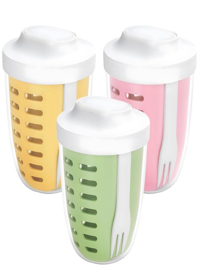 Homaisson 3 Pcs Portable Picnic Party Fruit Salad Storage Cups with Lids and Forks, 20 oz. Fruit Storage Container with Removable Strainer, BPA-Free, Keeps Fruit Fresh for a Long Time (Yellow & Green & Pink) - Image 1