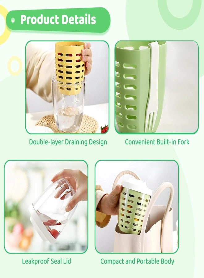 Homaisson 3 Pcs Portable Picnic Party Fruit Salad Storage Cups with Lids and Forks, 20 oz. Fruit Storage Container with Removable Strainer, BPA-Free, Keeps Fruit Fresh for a Long Time (Yellow & Green & Pink) - Image 3