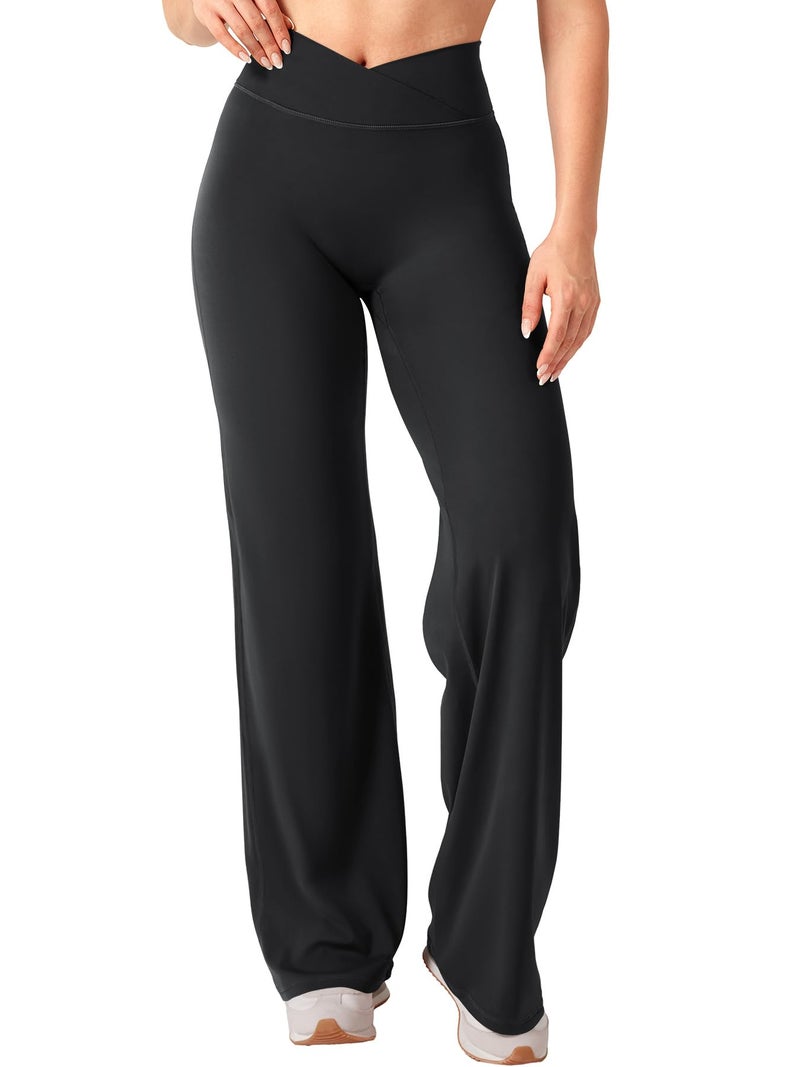 YEOREO Straight Leg Leggings for Women No Front Seam Workout Leggings 31.5" Crossover High Waist Soft Eddiy Yoga Pants Black XL - Image 1