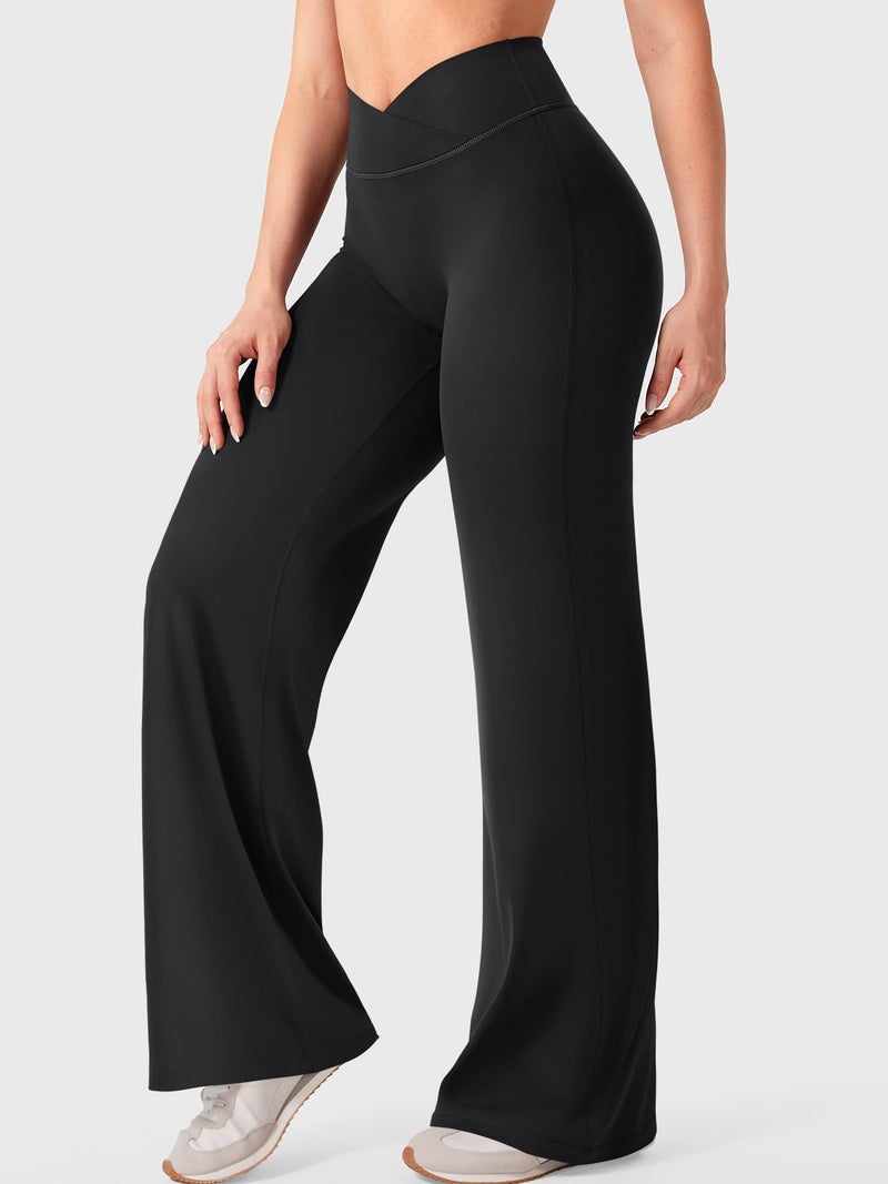 YEOREO Straight Leg Leggings for Women No Front Seam Workout Leggings 31.5" Crossover High Waist Soft Eddiy Yoga Pants Black XL - Image 2