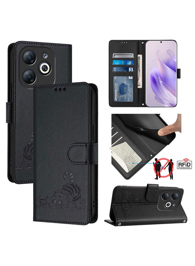 زبون جراب لهاتف Infinix Smart 8 من الجلد المنقوش بنمط فأر قطة مزود بخاصية تحديد الترددات الراديوية مع حبل تعليق - Image 1