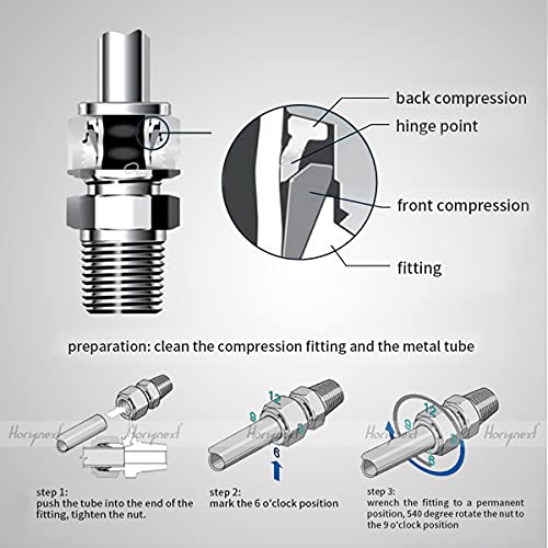 Horiznext Stainless Steel 304 Compression Fitting to connect 1/4 inch OD tube x 1/4 NPT Male thread Coupler, for brass copper stainless steel tubing - Image 5