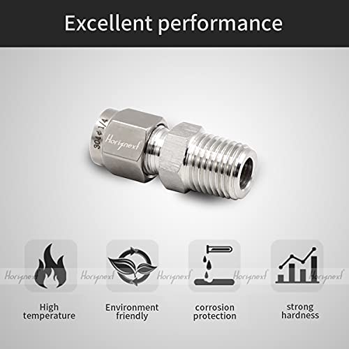 Horiznext Stainless Steel 304 Compression Fitting to connect 1/4 inch OD tube x 1/4 NPT Male thread Coupler, for brass copper stainless steel tubing - Image 3