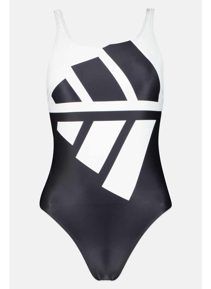 Adidas - Women Lightly Padded Brand Logo One Piece, Black/White - Image 1