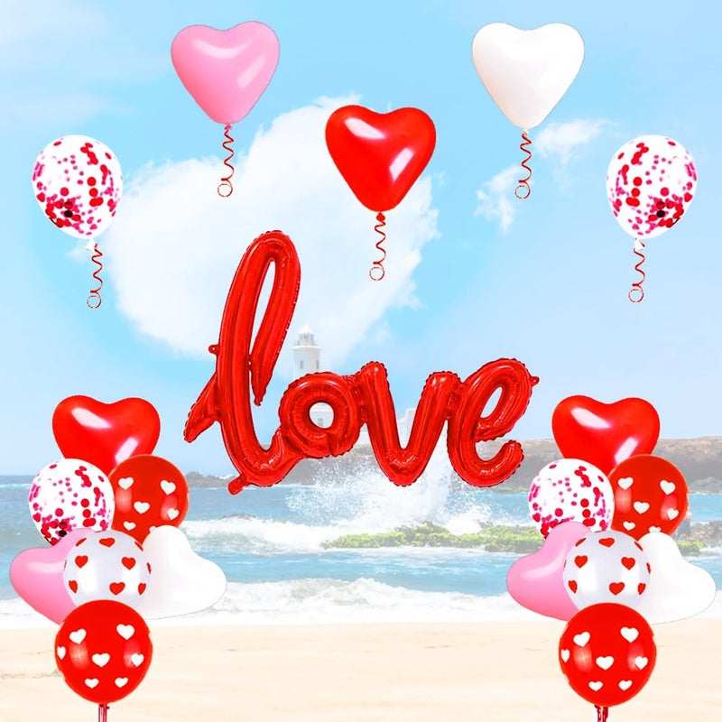 Asonlye Valentines Day Red White Pink Balloons, 49 Pieces Heart Balloons LOVE Foil Balloons Red Confetti Balloon for Birthday Wedding Anniversary Bride Shower Party Decorations - Image 2