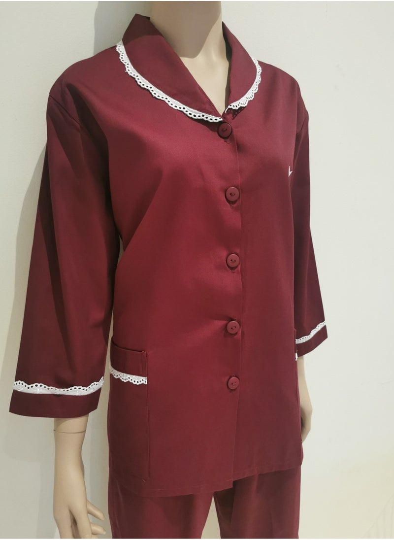 Rannah's Uniform - Domestic Helper Uniform Elegant Kolcha Design Maroon House Maid Uniform Set Top and Pants - Image 1