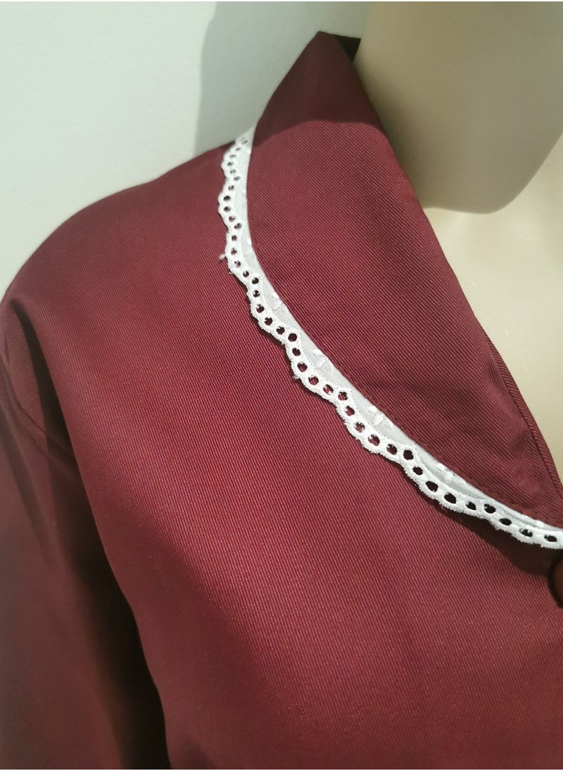 Rannah's Uniform - Domestic Helper Uniform Elegant Kolcha Design Maroon House Maid Uniform Set Top and Pants - Image 1