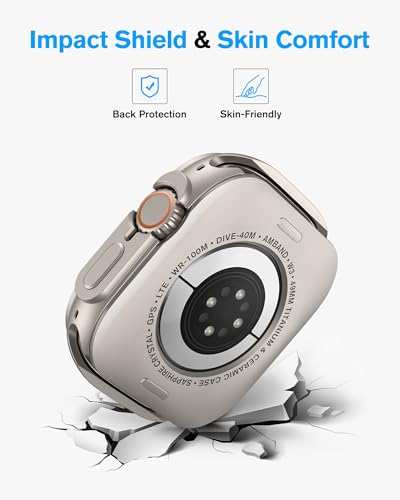 amBand for Apple Watch Ultra 2/Ultra Screen Protector 49mm, W1 Metal Case Rugged Bumper Titanium Frame + 9H Tempered Glass Film + Ceramic-Like Back Cover, Keep Original, Waterproof, Natural Titanium - Image 5