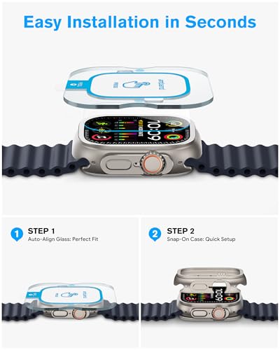 amBand for Apple Watch Ultra 2/Ultra Screen Protector 49mm, W1 Metal Case Rugged Bumper Titanium Frame + 9H Tempered Glass Film + Ceramic-Like Back Cover, Keep Original, Waterproof, Natural Titanium - Image 3