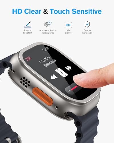 amBand for Apple Watch Ultra 2/Ultra Screen Protector 49mm, W1 Metal Case Rugged Bumper Titanium Frame + 9H Tempered Glass Film + Ceramic-Like Back Cover, Keep Original, Waterproof, Natural Titanium - Image 4