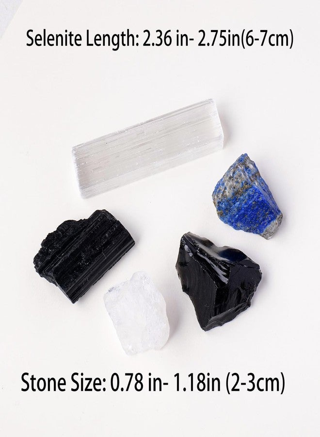 Apengshi Protection Crystal Stone Set for House and Family Protection Set of 5 Pieces Stone Black Tourmaline Clear Quartz Lapis Lazuli Obsidian and Selenite Healing Crystal Stones - Image 2
