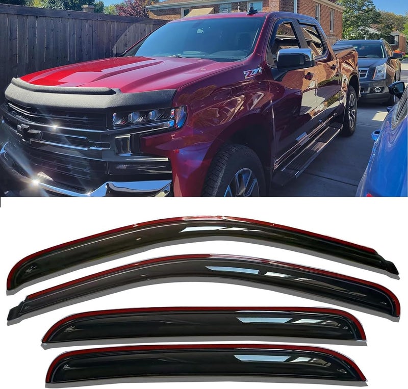 TONOYTIM in-Channel Window Visors Rain Guards Vent Deflectors for Truck Window Shield for Chevy Silverado/GMC Sierra 1500 Crew Cab 2019-2025, 2500HD 3500HD 2020-2025, Stylish Vent Shade Wind Deflectors 194805 - Image 1
