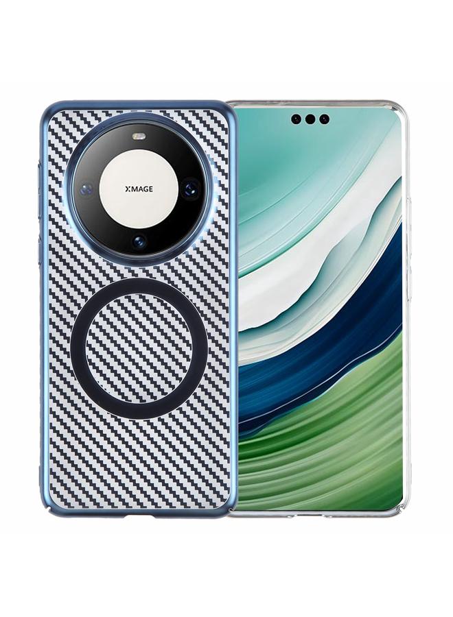 erorex For Huawei Mate 60 Pro /60 Pro+ 6D Plated Carbon Fiber Clear Magsafe PC Phone Case(Dream Blue) 