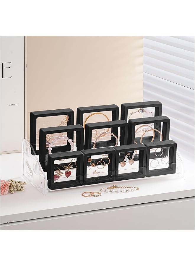 The Bros 11 PCS 3D Floating Display Frame Case with Clear Acrylic Stand, Clear Display Easel for Collectibles Storage, Display Holder with Transparent Shelves for Jewelry, Medals, Coins -3 Tier Black - Image 1
