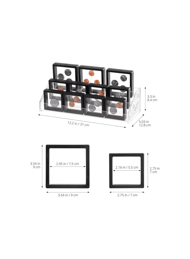 The Bros 11 PCS 3D Floating Display Frame Case with Clear Acrylic Stand, Clear Display Easel for Collectibles Storage, Display Holder with Transparent Shelves for Jewelry, Medals, Coins -3 Tier Black - Image 5
