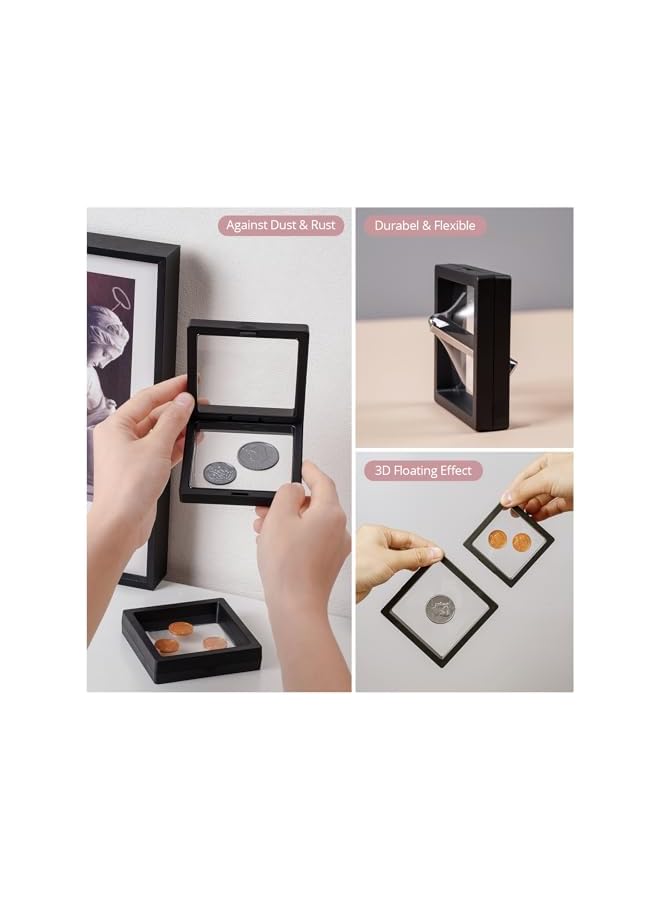 The Bros 11 PCS 3D Floating Display Frame Case with Clear Acrylic Stand, Clear Display Easel for Collectibles Storage, Display Holder with Transparent Shelves for Jewelry, Medals, Coins -3 Tier Black - Image 4
