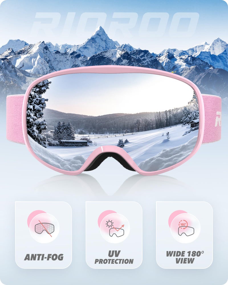 Rioroo Ski Goggles Snowboard Goggles For Men Women Adults Youth Over Glasses Otg/100% Uv Protection/Anti-Fog/Wide Vision - Image 2