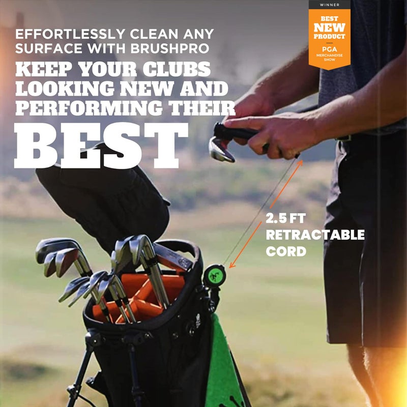 Frogger BrushPro Golf Club Cleaner with Ergonomic Grip and 2.5 ft. Retractable Cord, Orange - Sturdy Golf Club Brush and Groove Cleaner for Golfers - Image 5