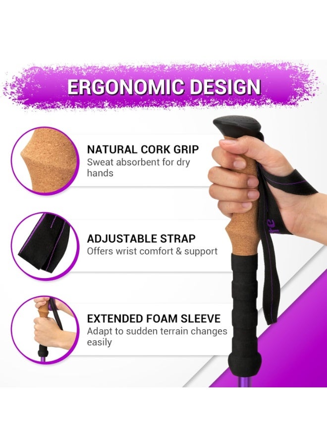 Toriseek Trekking Poles - Lightweight Aluminum Hiking Sticks with Cork Grips, Adjustable Telescopic Design, Metal Flip Lock for Men & Women - Perfect for Hiking, Walking, Camping - Image 3