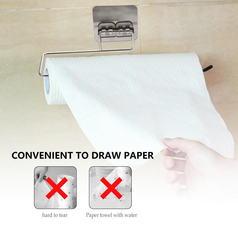 4 Pcs Punch Free Stainless Steel Towel Rack And Kitchen Tissue Holder Multi Function Wall Mount Storage Holder For Bathroom And Kitchen Use - Image 4