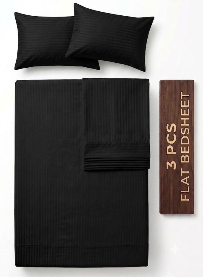 ZEESQUARE 3 PCS Black Stripe Flat Bed Sheet Set – Premium Soft Microfiber Bedding Set with 1 Flat Bed Sheet & 2 Pillow Covers | Hotel Collection Wrinkle Resistant Bedding for Home, Hotel & Guest Room - Image 1