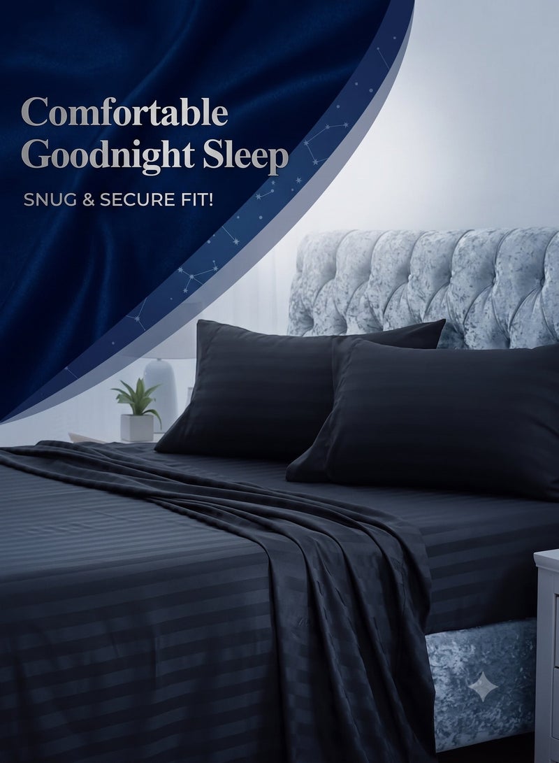 ZEESQUARE 3 PCS Black Stripe Flat Bed Sheet Set – Premium Soft Microfiber Bedding Set with 1 Flat Bed Sheet & 2 Pillow Covers | Hotel Collection Wrinkle Resistant Bedding for Home, Hotel & Guest Room - Image 4