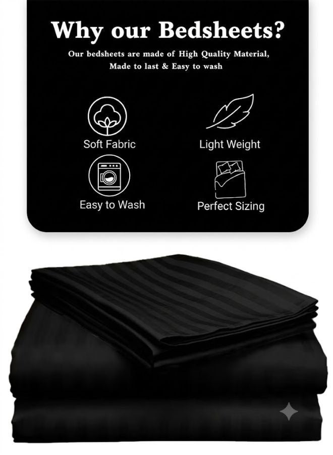 ZEESQUARE 3 PCS Black Stripe Flat Bed Sheet Set – Premium Soft Microfiber Bedding Set with 1 Flat Bed Sheet & 2 Pillow Covers | Hotel Collection Wrinkle Resistant Bedding for Home, Hotel & Guest Room - Image 3